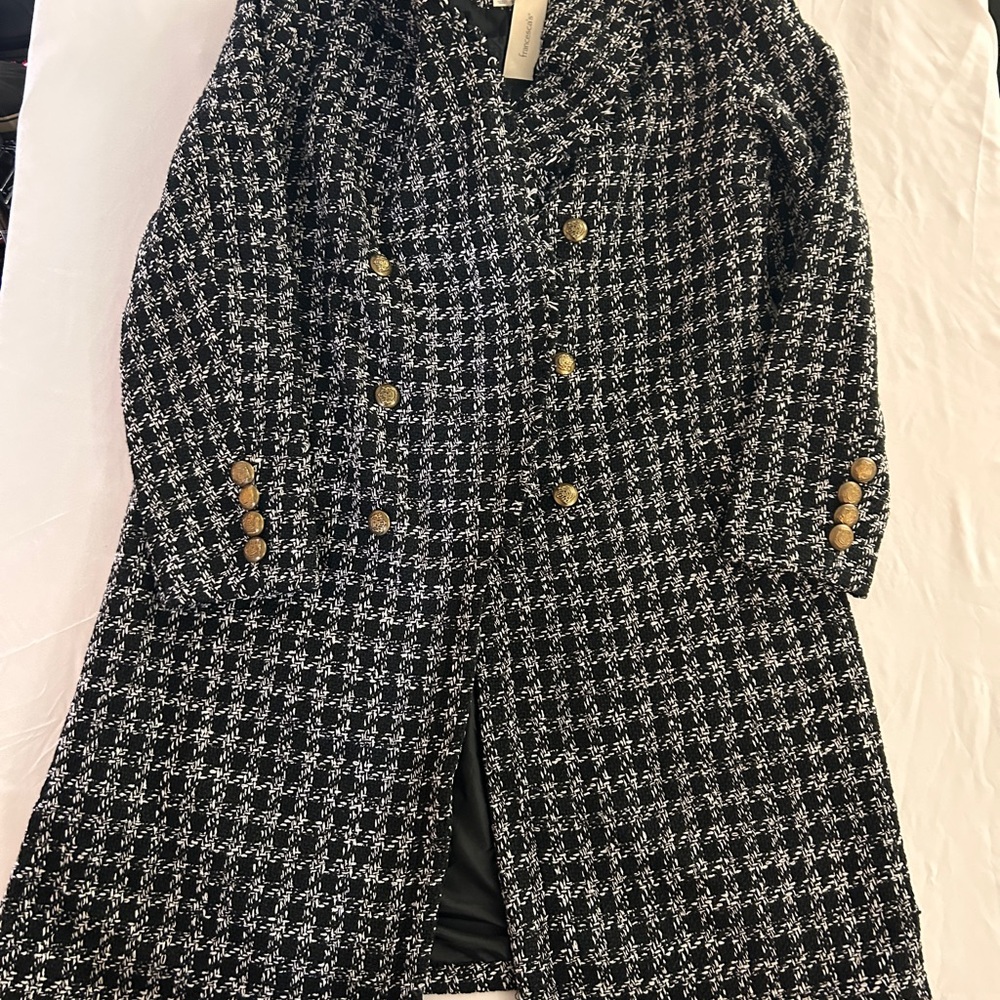 Blue Rain Black and White Tweed Double-Breasted Pea Coat
